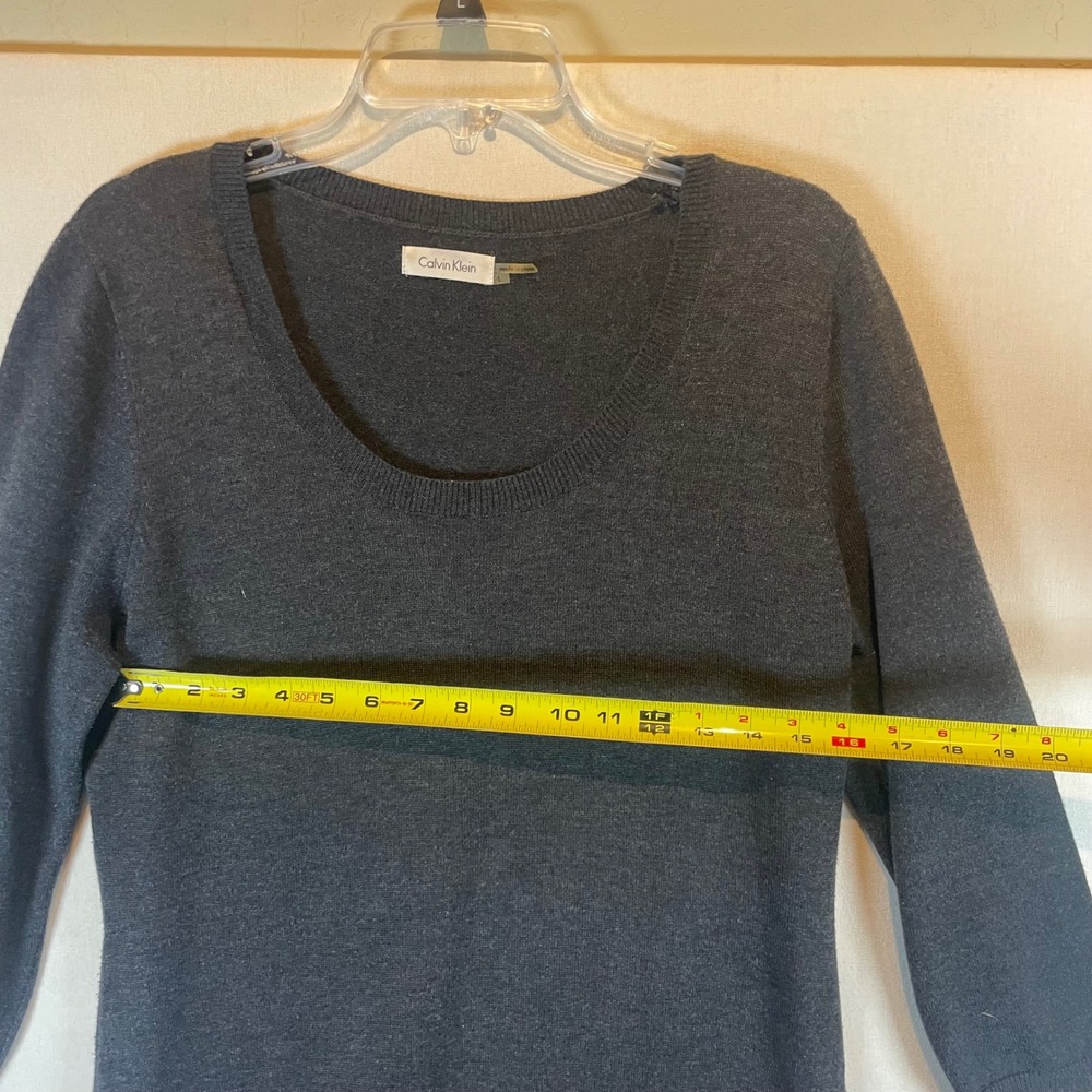 Calvin‎ Klein Womens Charcoal Grey Fringe Tiered Hem Scoop Neck Sweater Dress L - Picture 6 of 7